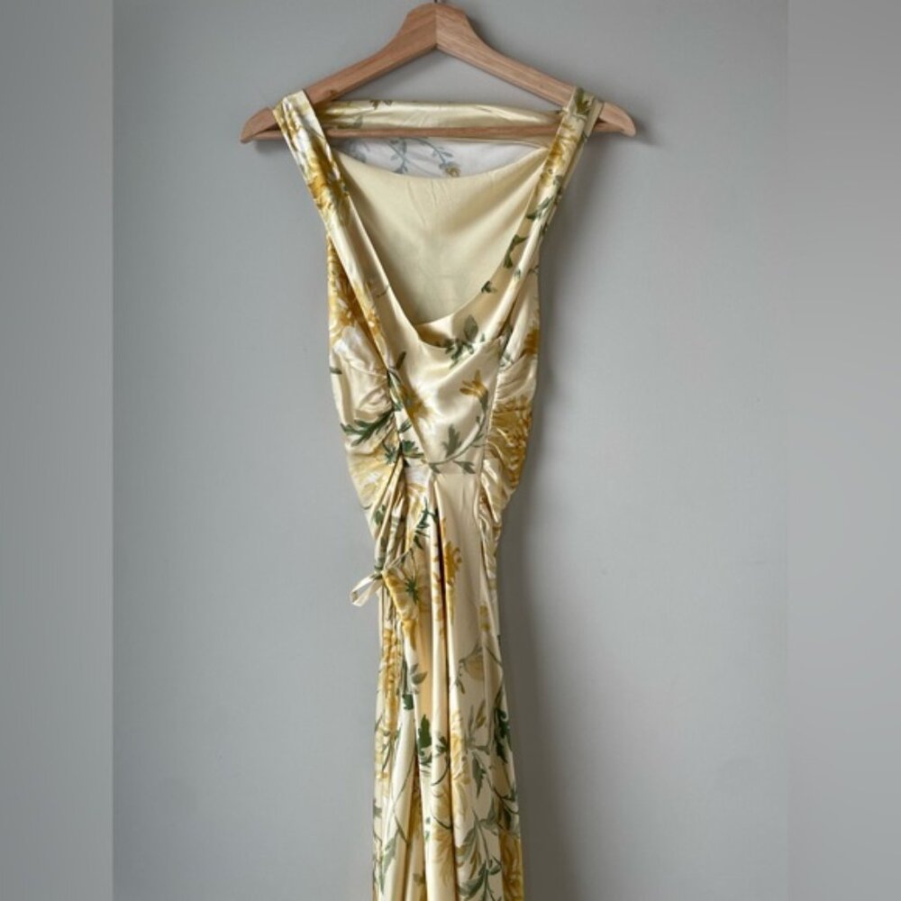 NEW Reformation Anaiis Long Backless Silk Dress Honeyglow Yellow Floral | US 6 - Picture 14 of 16